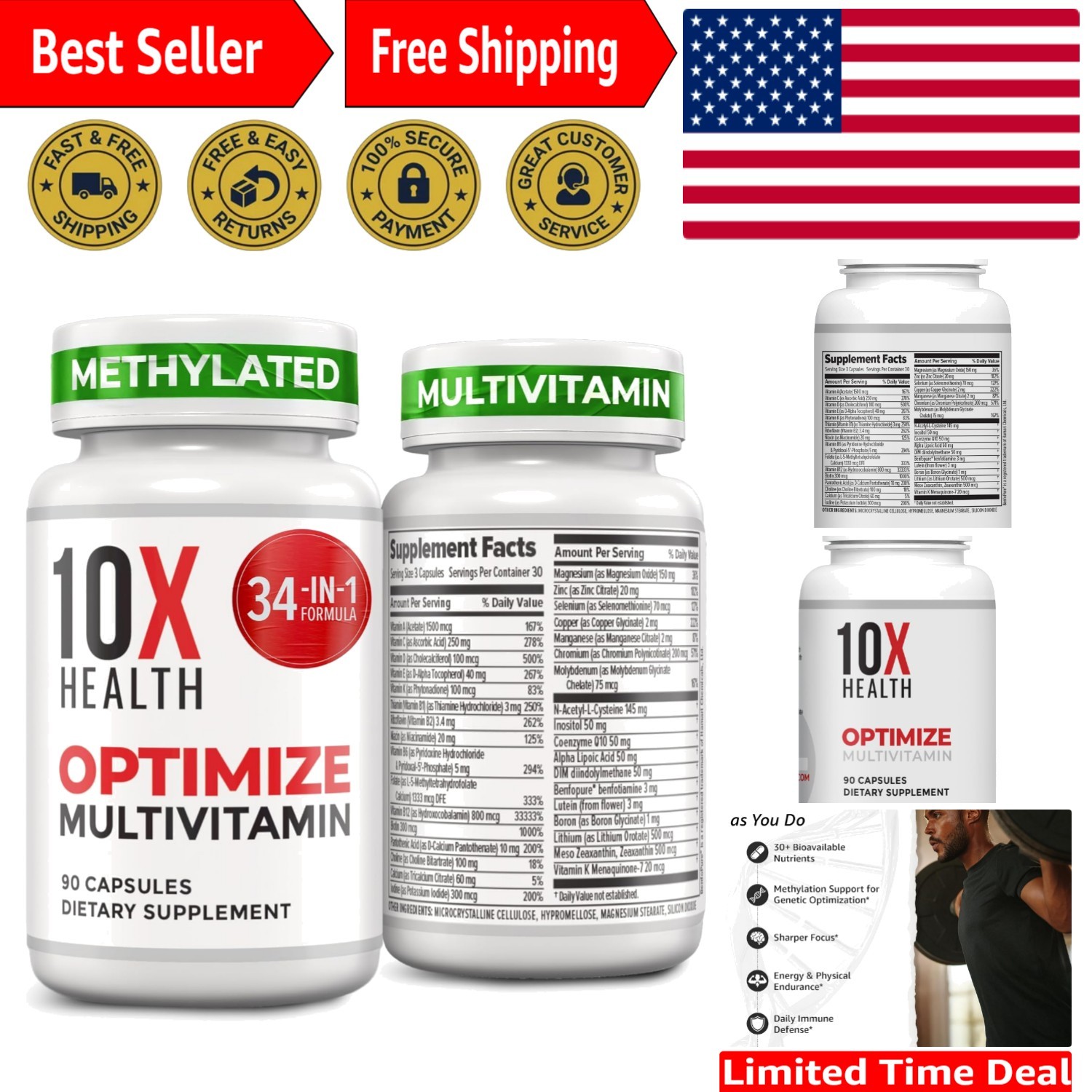 “Quality 10X Fitness Optimize Methylated Multivitamin 90 Capsules”
