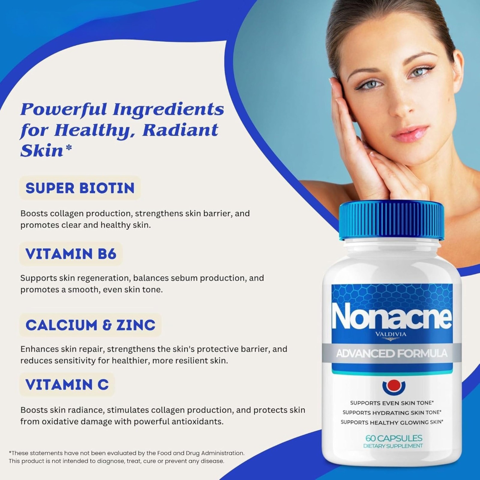 Nonacne Clear Skin Support Supplement Capsules Zinc Acne 1 Pack 60Ct