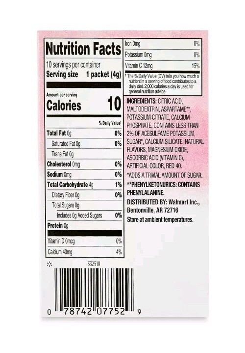 6 Pack – Great Value Sugar-Free Pink Lemonade Powdered Drink Mix 60 Packets