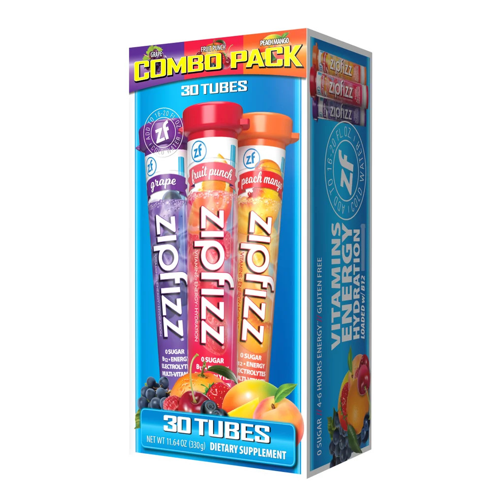 Zipfizz Multi-Vitamin Energy Hydration Drink Mix 30-ct Grape Fruit Punch Mango