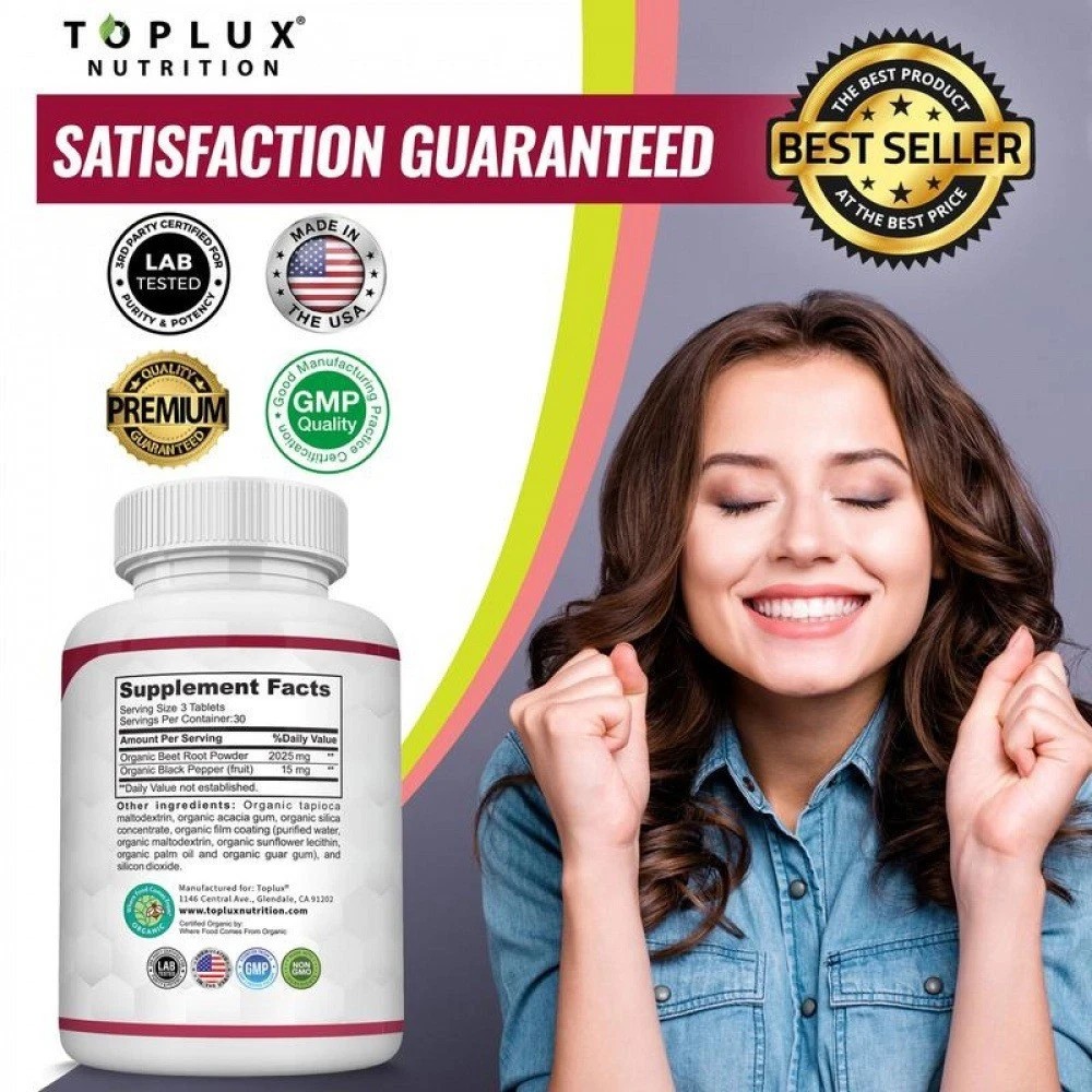Toplux Organic Beet Root Tablets-Nitric Oxide Booster Beetroot Supplement 2040mg