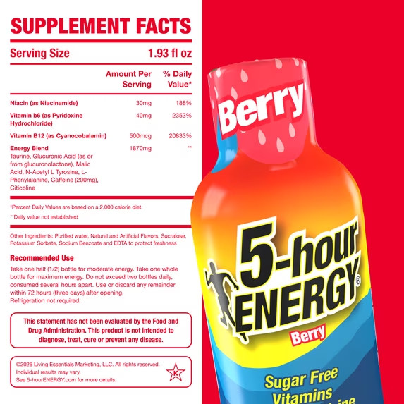 5-hour ENERGY Shot, Regular Strength, Berry, 30 Count