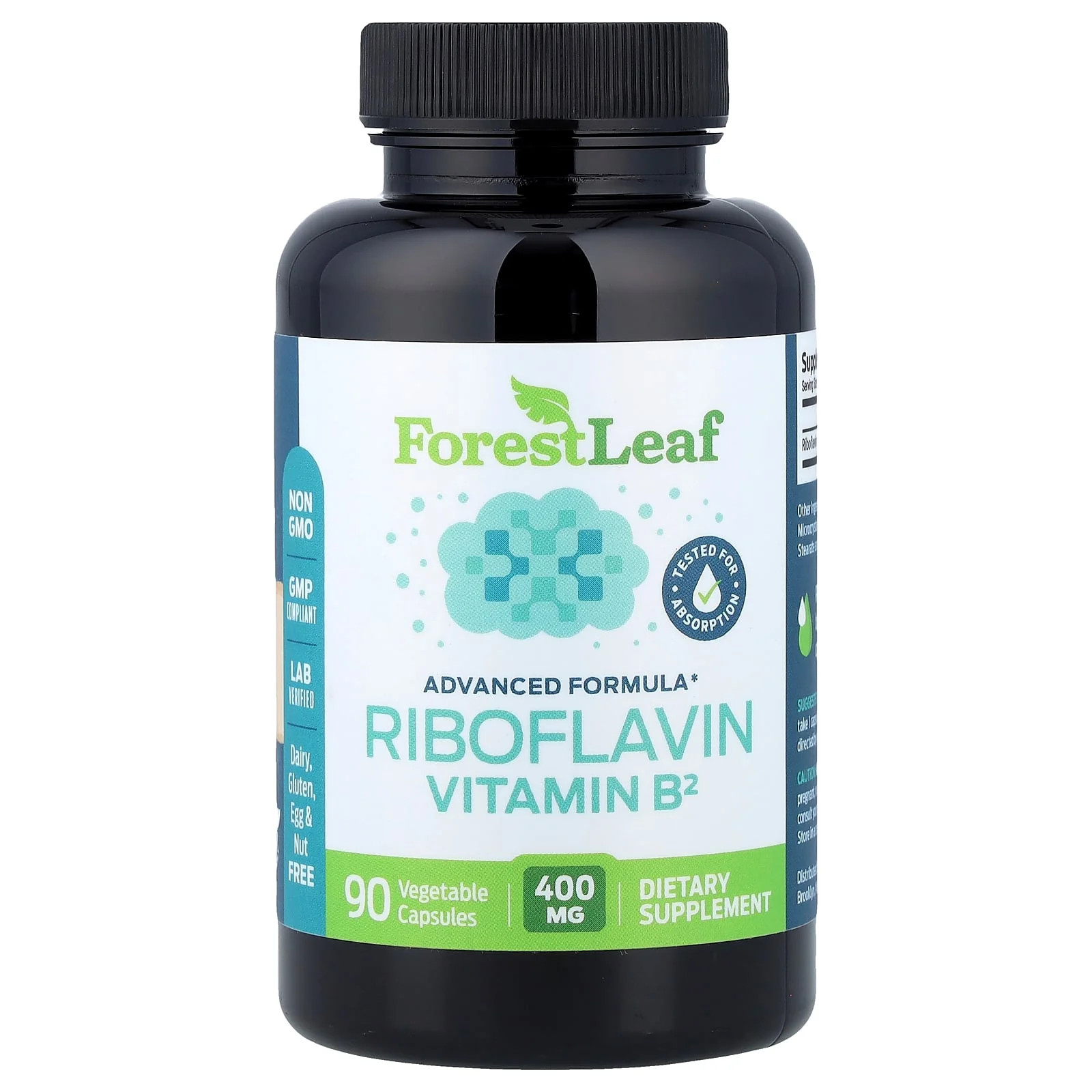 2 X Forest Leaf, Riboflavin Vitamin B2, 400 mg, 90 Vegetable Capsules