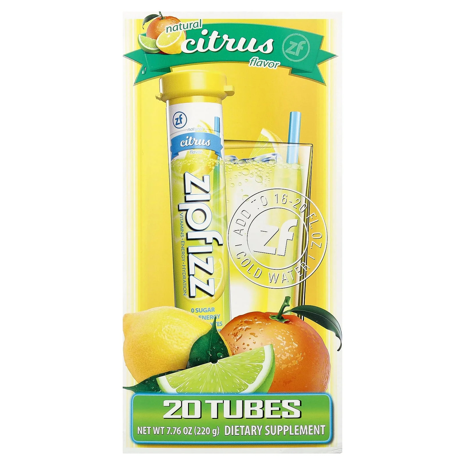2 X Zipfizz, Energy Drink Mix, Citrus, 20 Tubes, 0.39 oz (11 g) Each