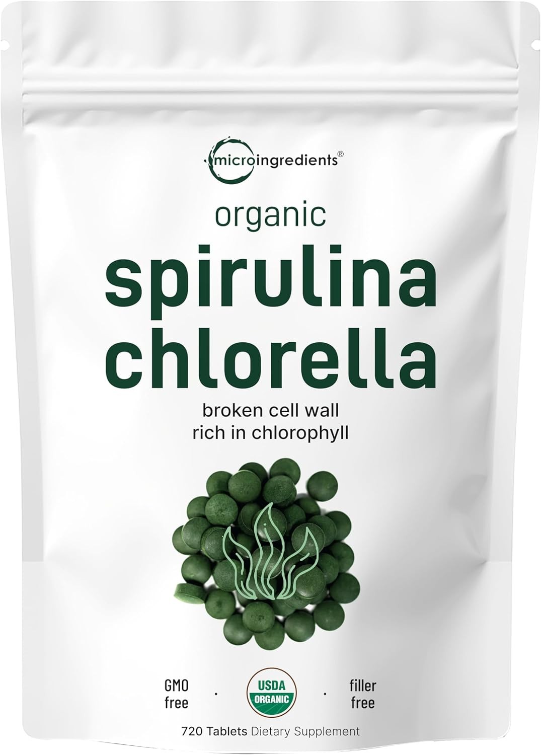 Organic Chlorella Spirulina Tablets, 3000mg Per Serving, 720 Counts, 4…