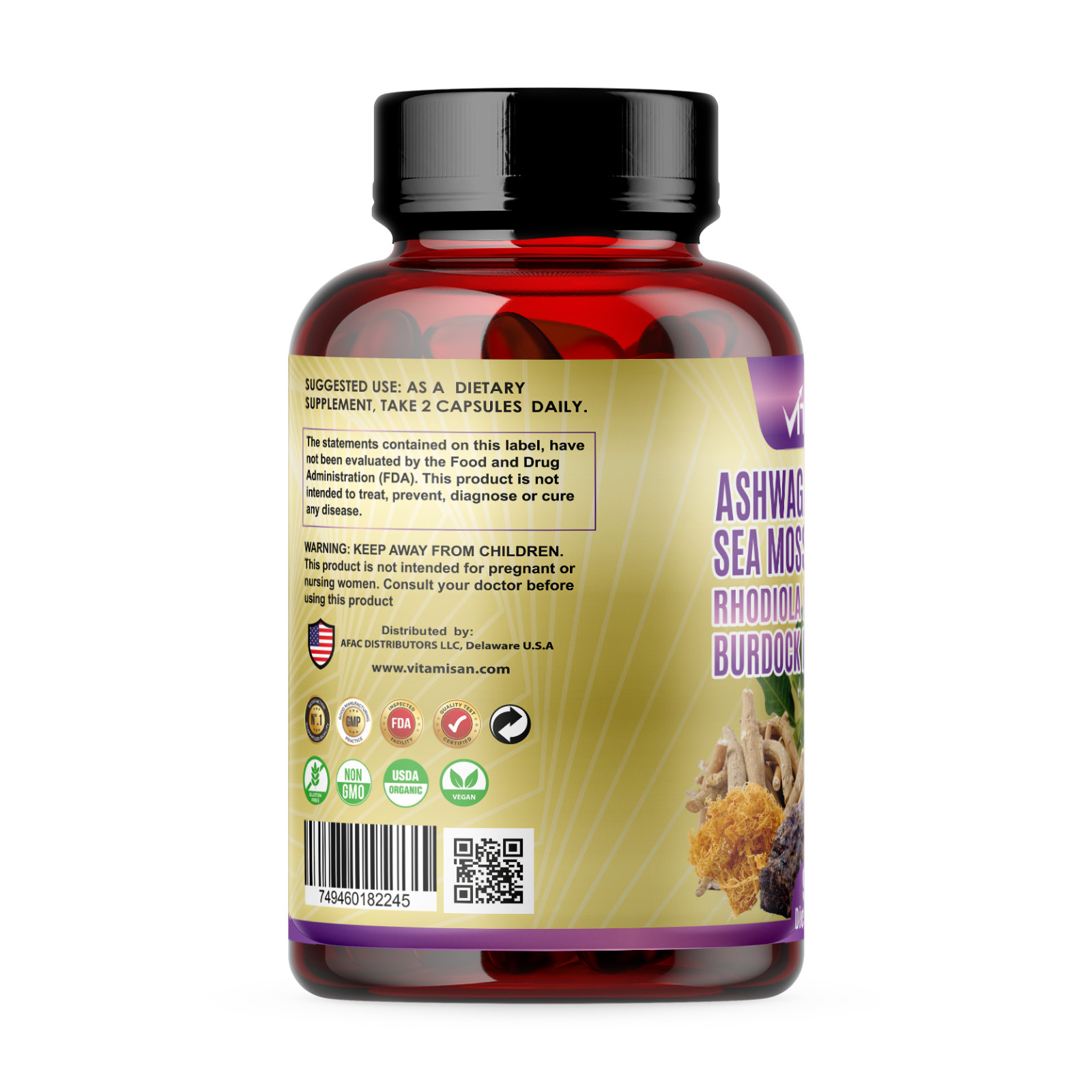 Vitamisan Ashwagandha Shilajit Sea Moss Black Seed Oil + 14 Herbs – 90 Caps