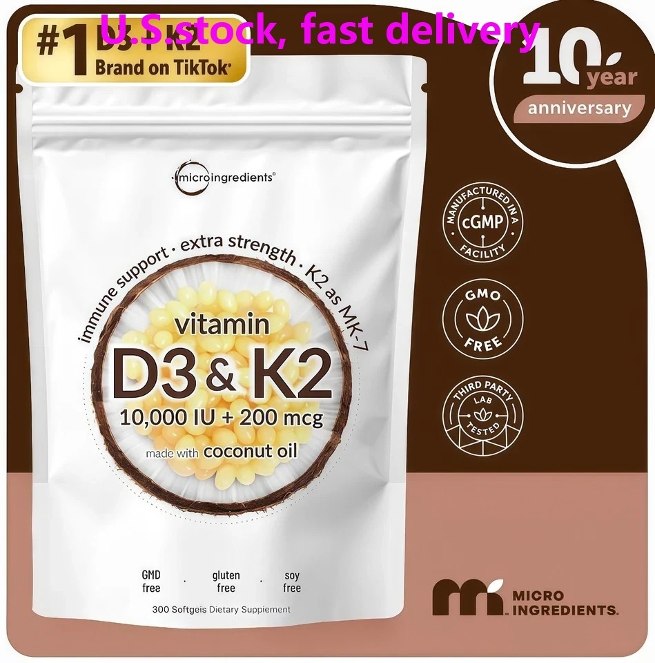 Vitamin D3 10000 iu Plus K2 (MK-7) 200 mcg, 300 Virgin Coconut Oil Softgels