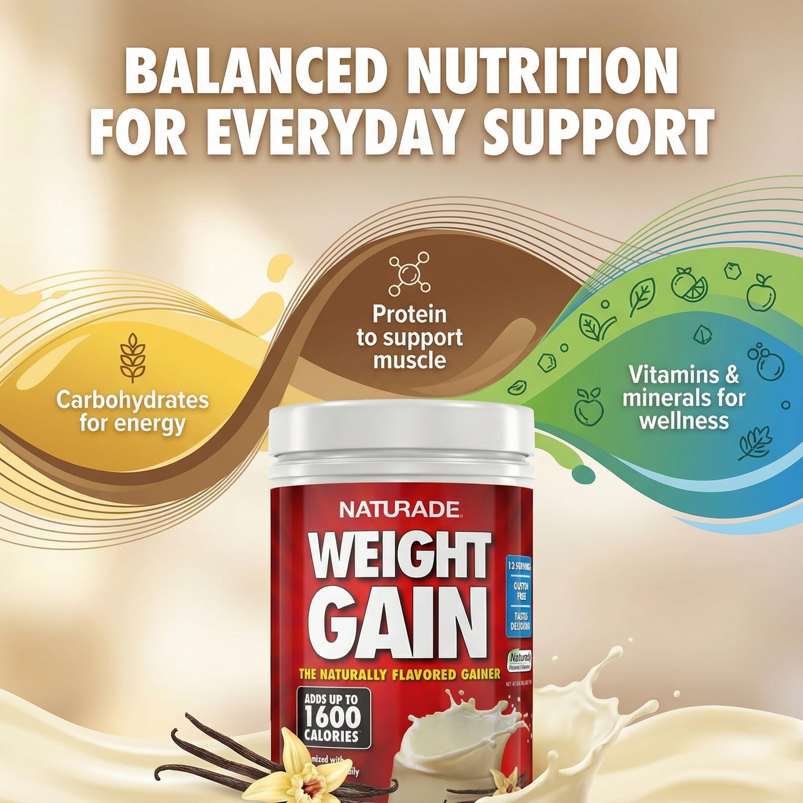 Naturade Weight Gain Nutrition Drink Mix for 20.3 Ounce (Pack of 1), Vanilla