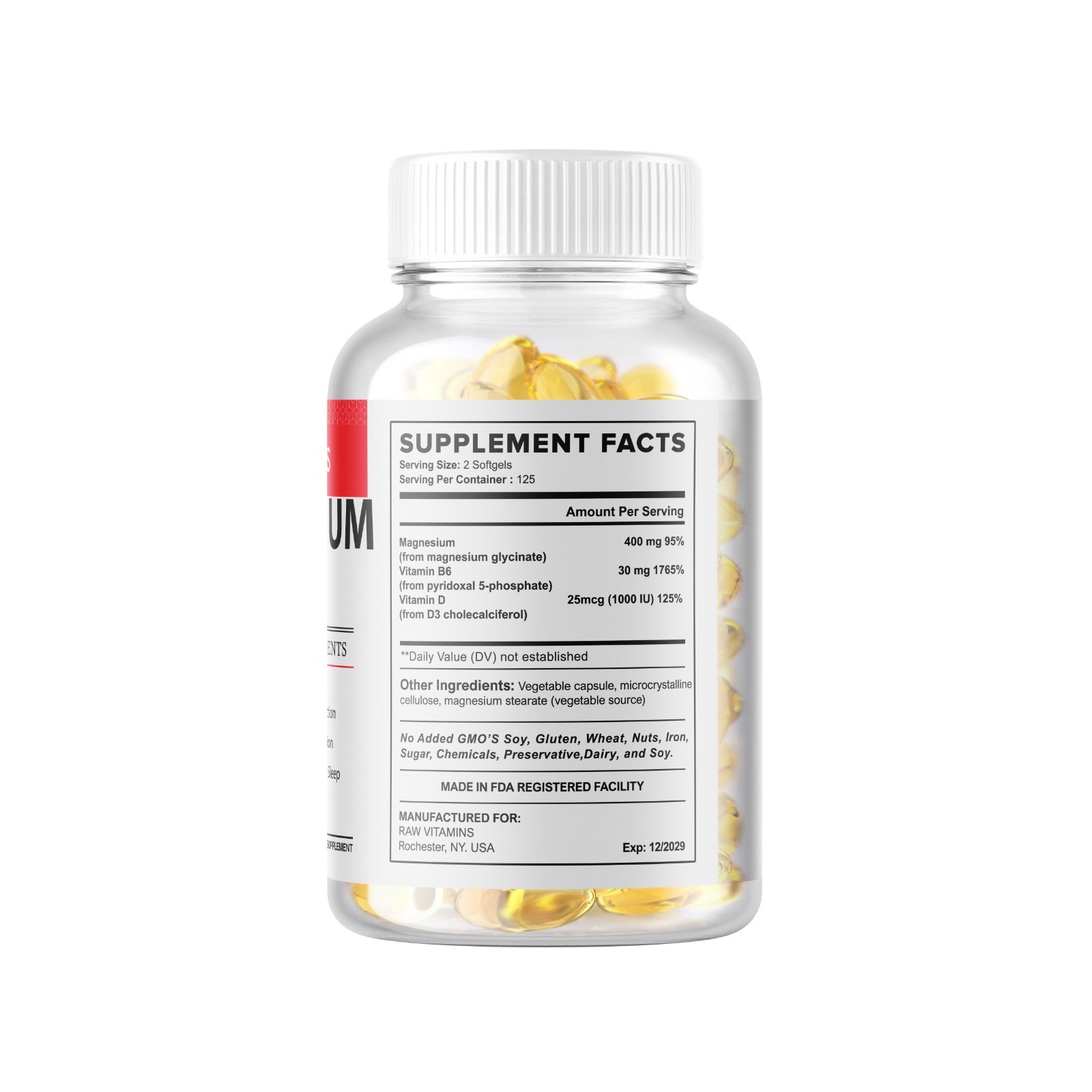 Magnesium Glycinate 400mg – 250 Softgels For Sleep Stress Relief Support Bone