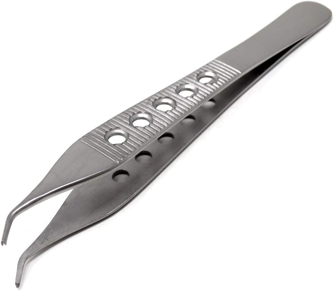 Premium Quality Adson Tissue 1X2Teeth Forceps 4.75″, Curved, Fenestrated Grip, S