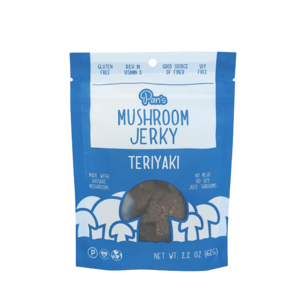 Pan’s Teriyaki Mushroom Jerky, Plant-Based Savory Snack, 2.2 Oz