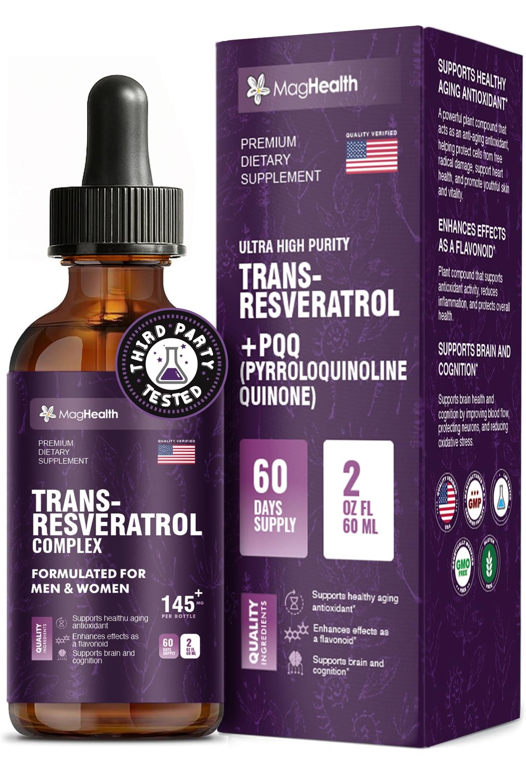 TransResveratrol with PQQ, Quercetin & Black Pepper Tincture | 3rd Party Test…