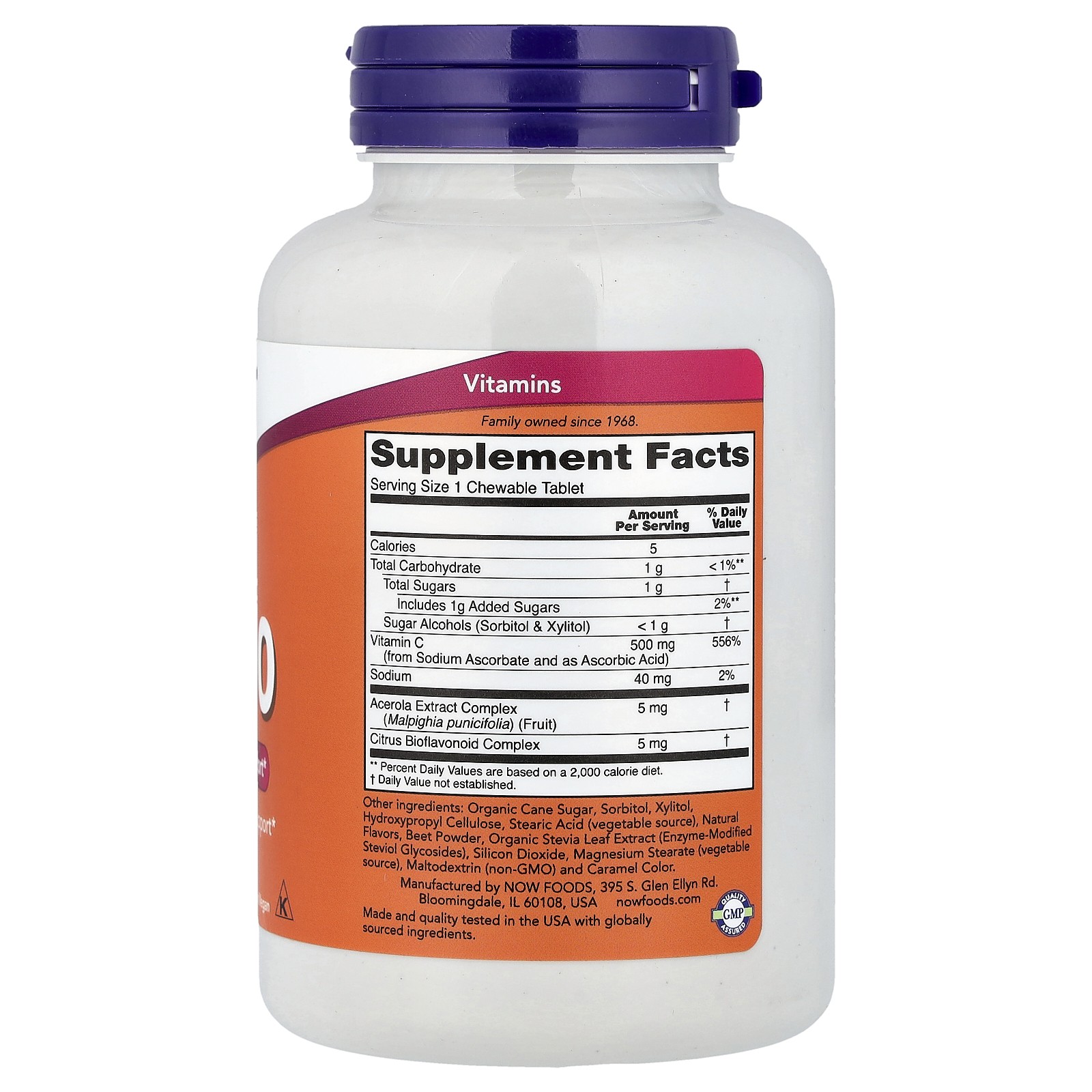 Now Foods Chewable C-500 Cherry-Berry Flavor 100 Tablets GMP Quality Assured,