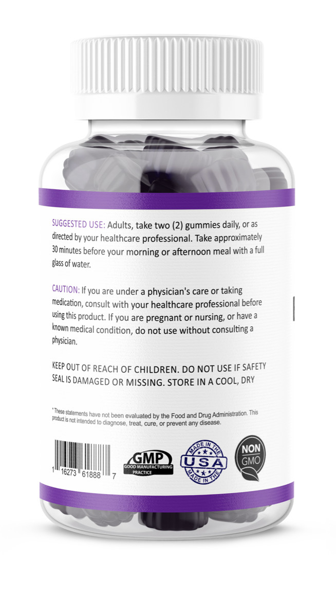 Black Elderberry Gummies Vitamin C Zinc 260mg Natural Berry Flavor Immune Boost