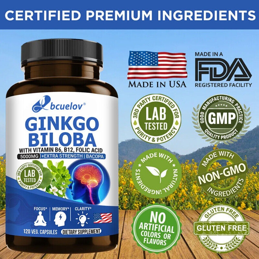 Ginkgo Biloba – 5000mg -120 Capsules-Non-GMO, Gluten Free-Improve concentration