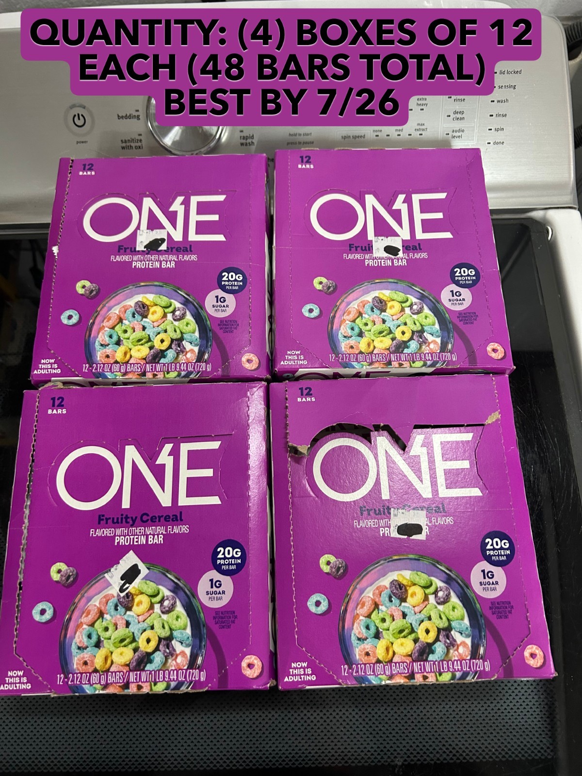 48- BAR PACK LOT ONE Fruity Cereal Gluten Free 20g Protein BEST BY 7/26 1G sugar