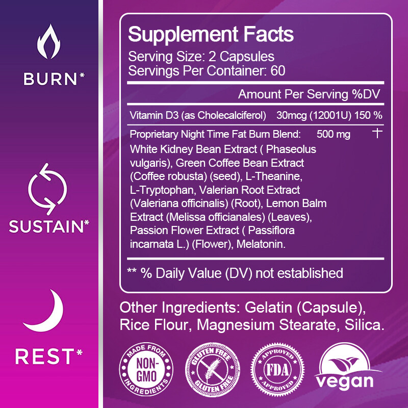 Night Slim Capsules – Sleep Fat Burner & Cortisol Control with Melatonin Blend