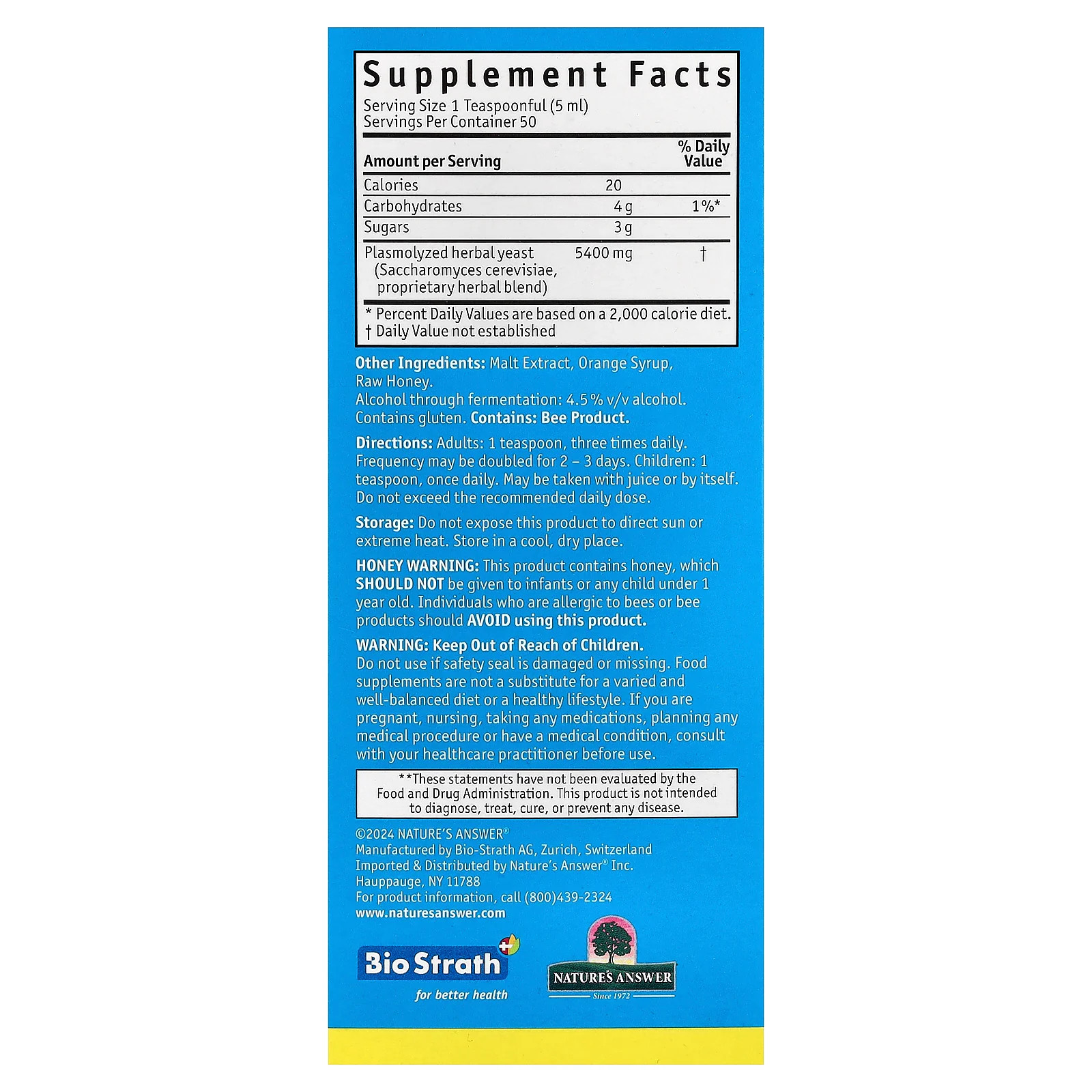 2 X Bio-Strath, Original, Fermented Herbal Yeast Postbiotic, 8.4 oz (250 ml)