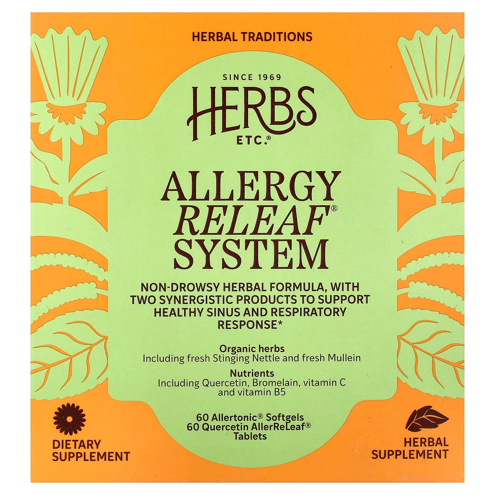 2 X Herbs Etc., Allergy ReLeaf� System, 2 Bottles, 60 Softgels/60 Tablets