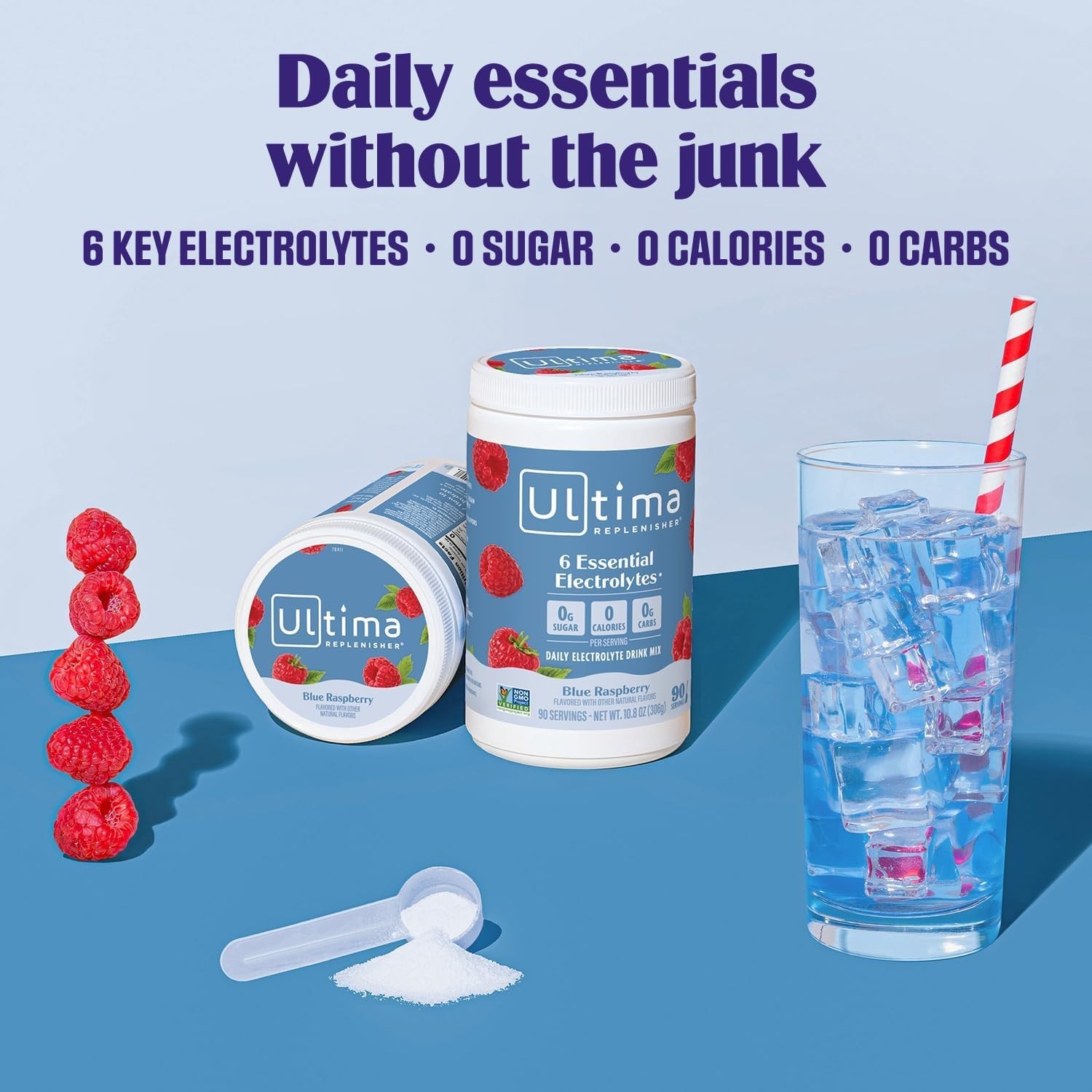 Daily Sugar-Free Blue Raspberry Electrolyte Powder – & Keto, 90 Servings