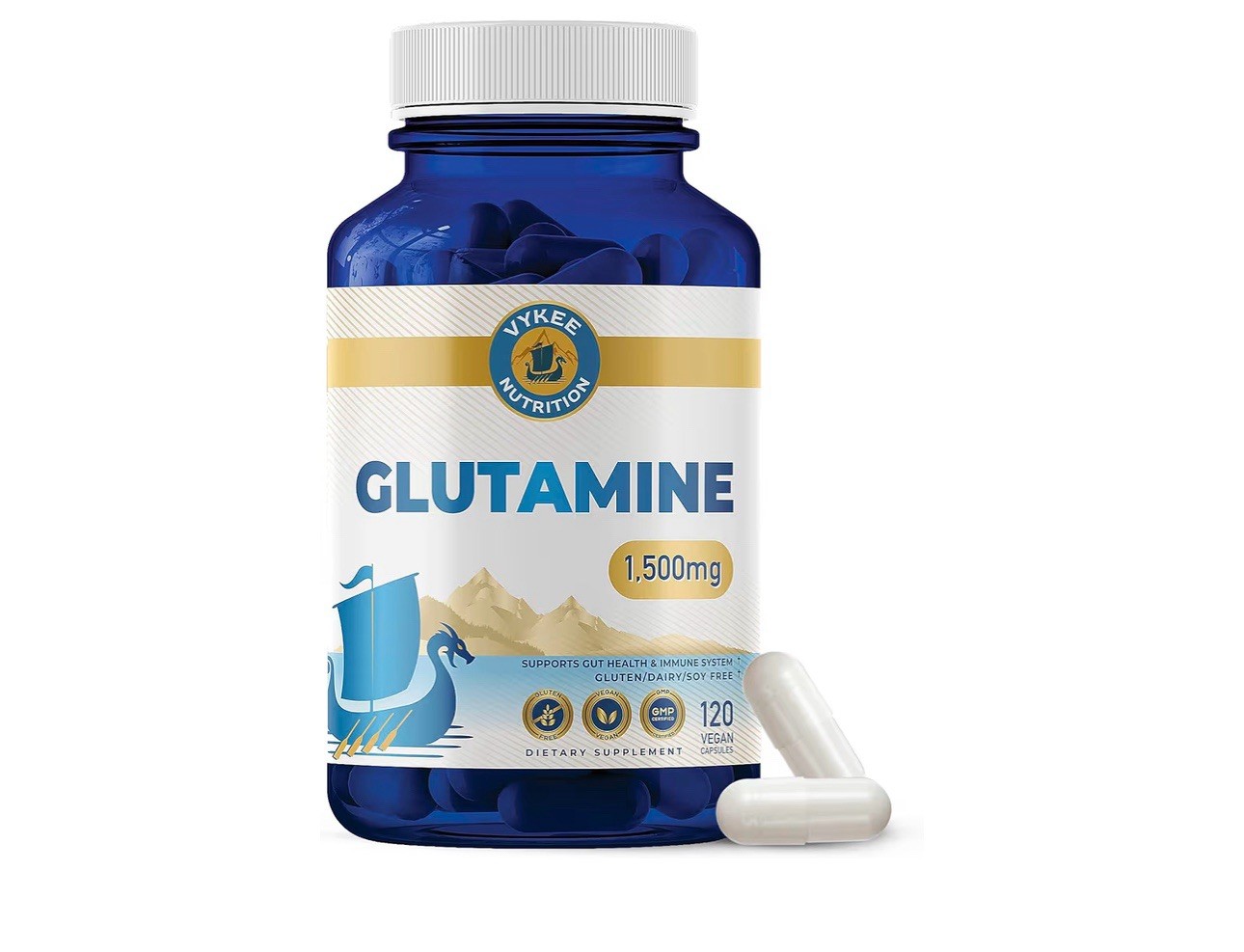 Vykee Nutrition L-Glutamine 120 Capsules for Muscle Recovery 1500mg Exp 07/27