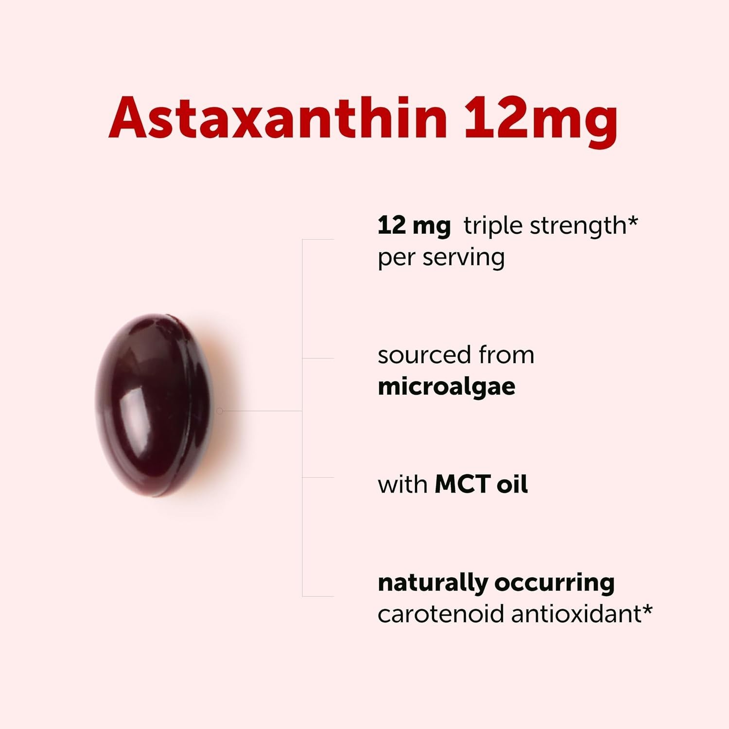 Astaxanthin 12mg Softgels Infused with MCT Oil – 60 Gluten-Free Antioxidants