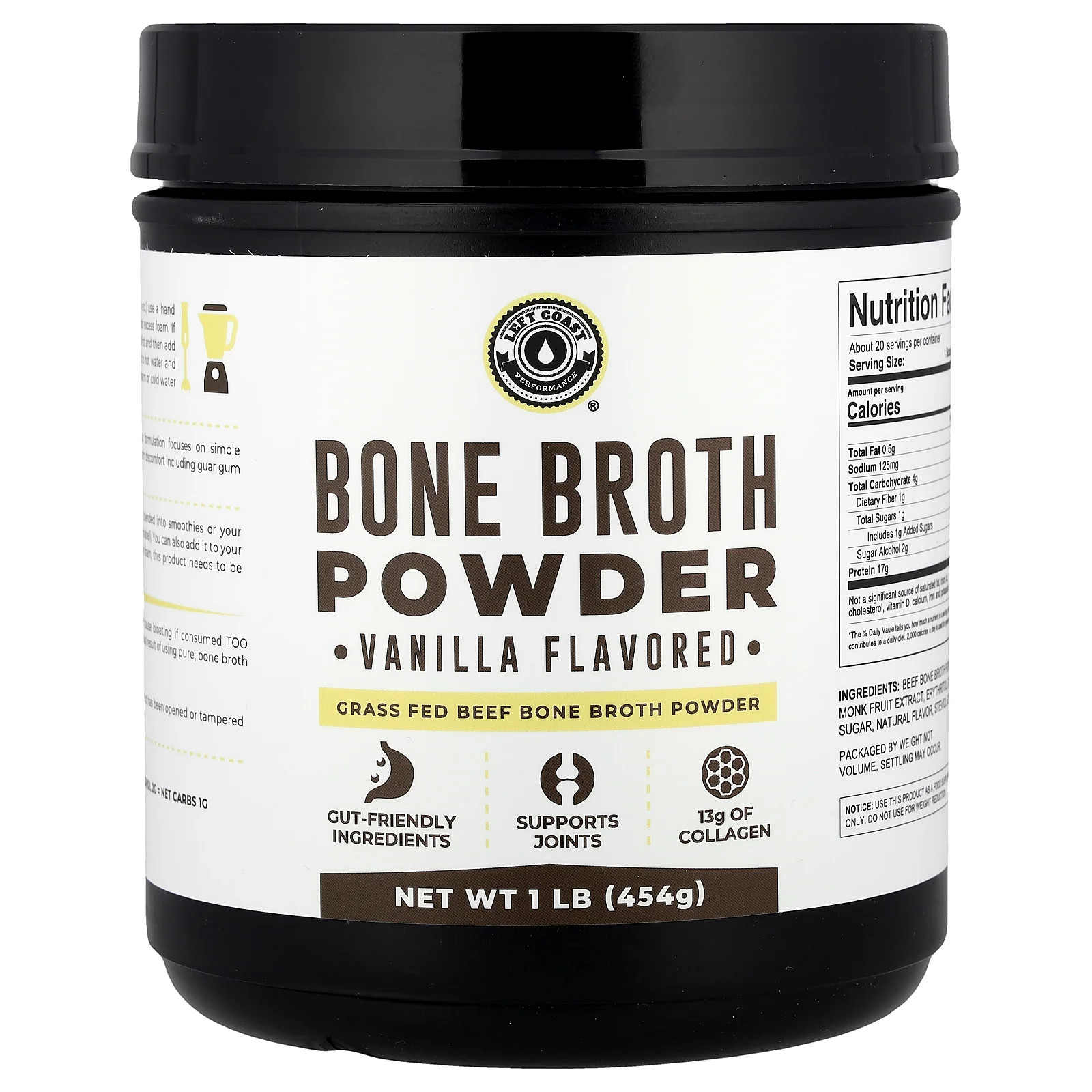 2 X Left Coast Performance, Bone Broth Powder, Vanilla, 1 lb (454 g)