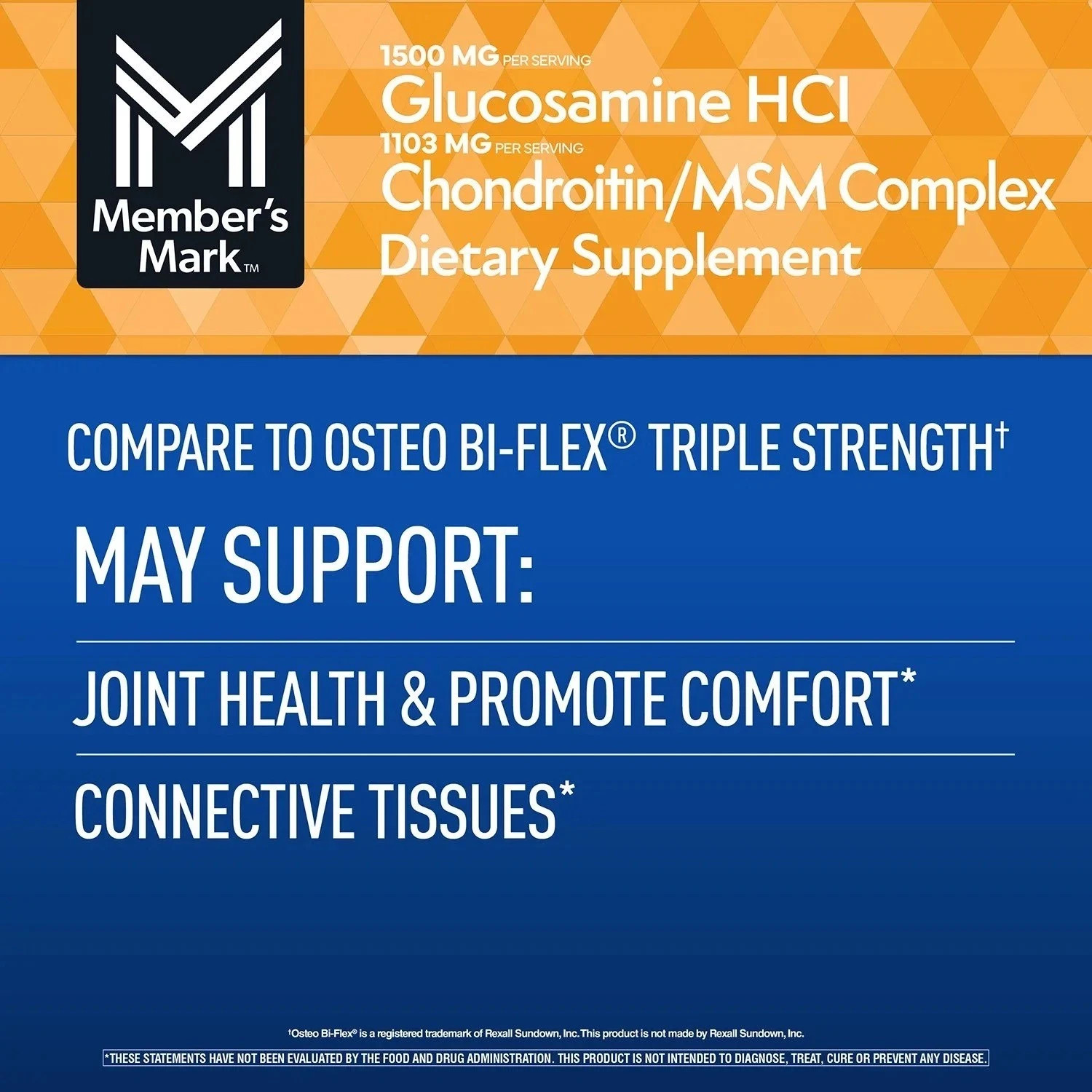 Member’s Mark Glucosamine HCL and Chondroitin/MSM Complex Tablets,220ct.