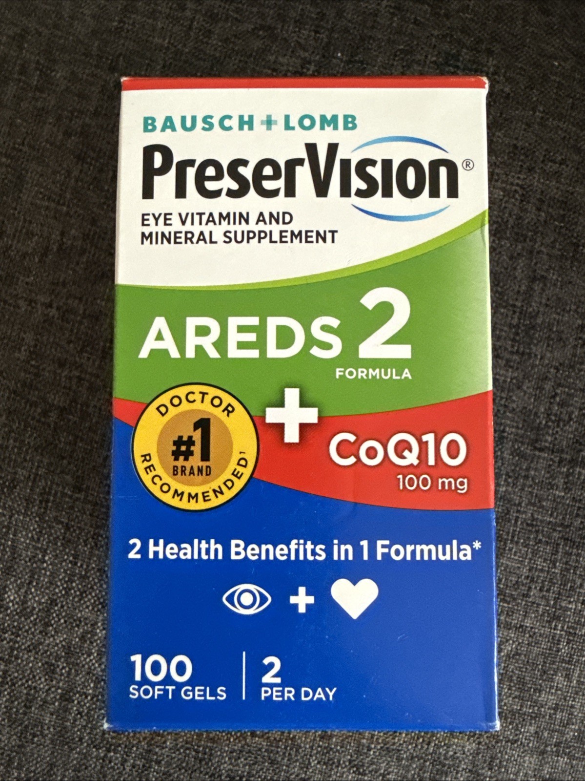 PreserVision AREDS 2 + CoQ10 Eye Vitamin, 100 Softgels Exp: 8/26