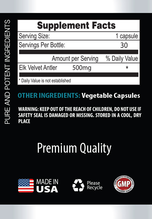 Deer Antler Velvet Extract Powder – Elk Velvet Antler 500mg – 30 Capsules