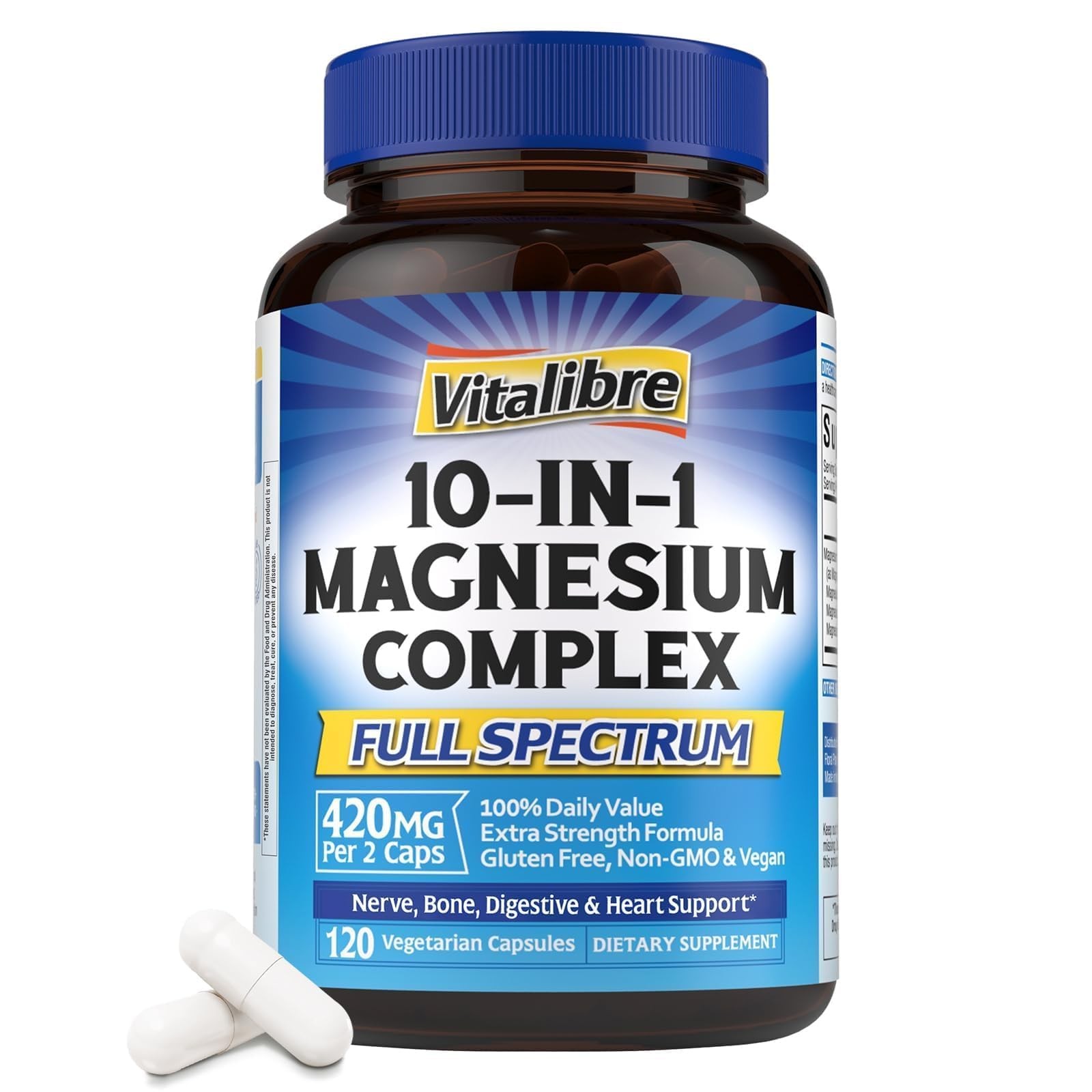 Vitalibre 10 in 1 Magnesium Complex, 420mg Elemental 120 Count (Pack of 1)