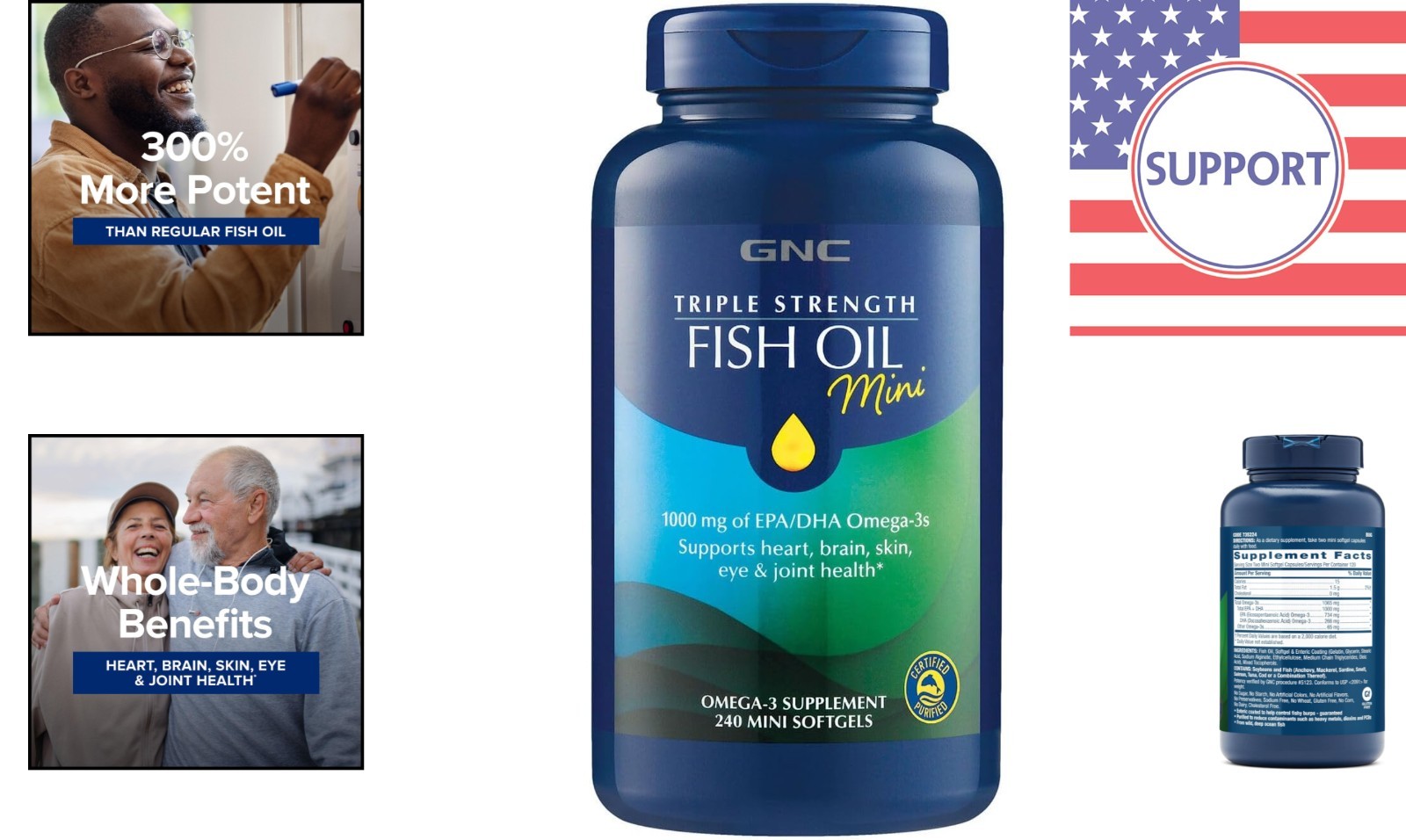 240 Mini Softgels Triple Strength Omega-3 Fish Oil for Heart & Brain Health