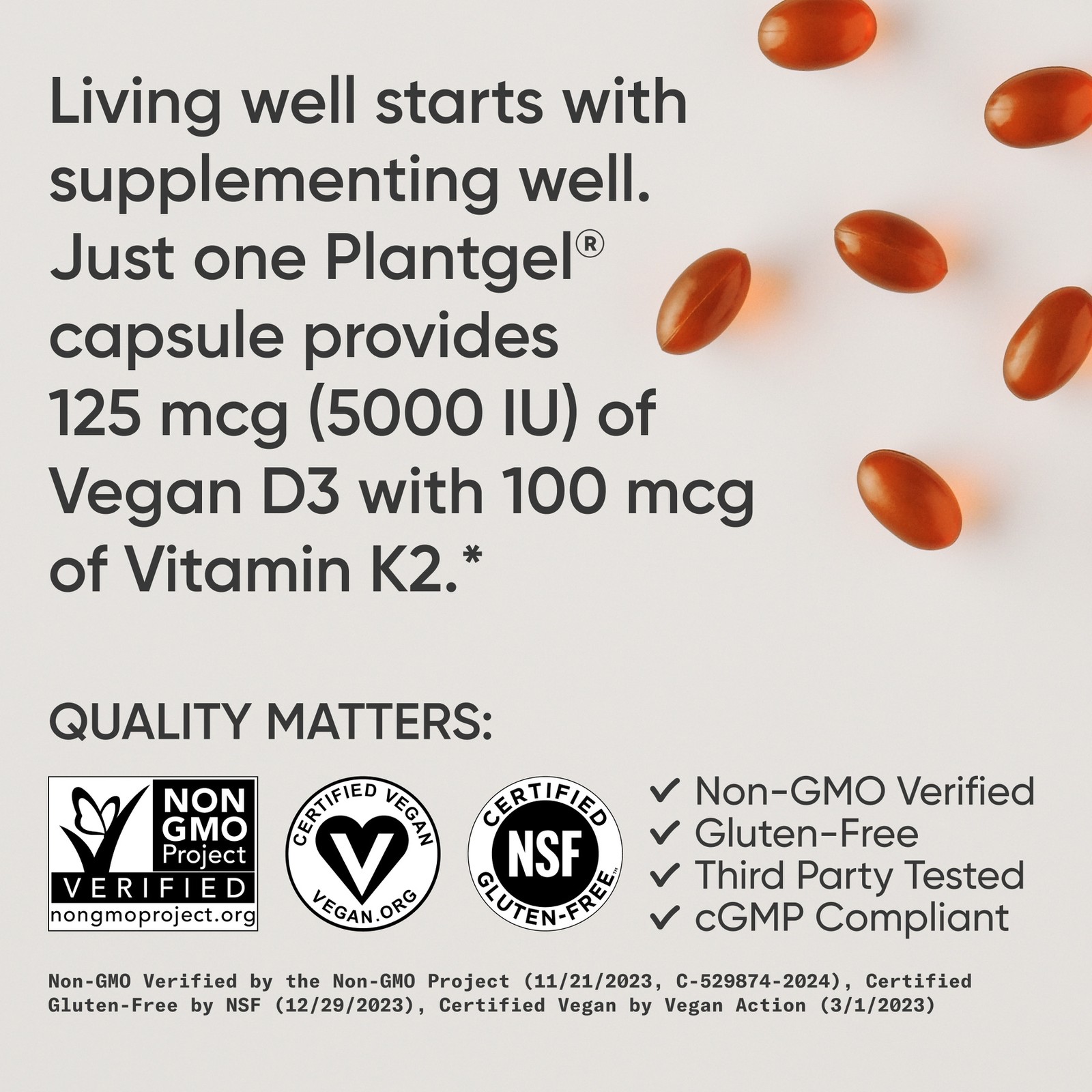 Vitamin D3 + K2 5000iu Plant-Based D3 + 100mcg Vitamin K2 as MK-7 – 120 Softgels
