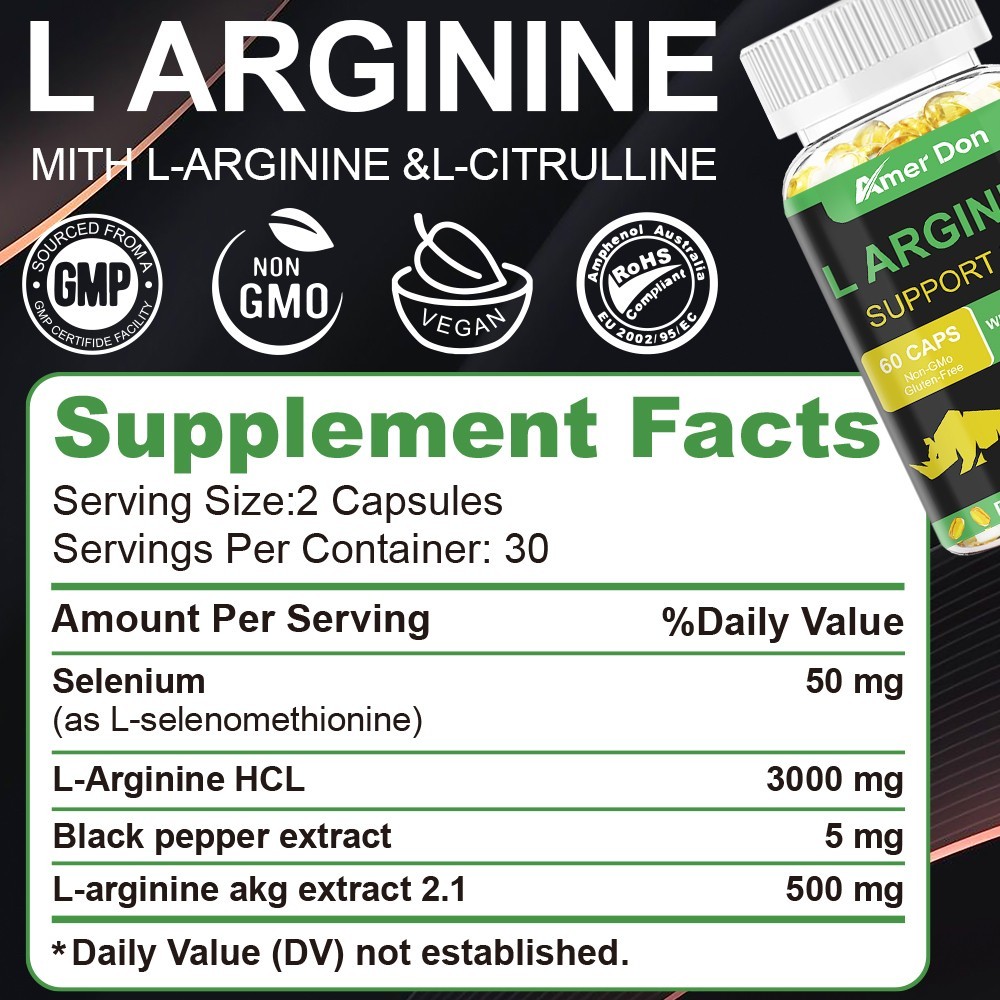 Nitric Oxide Booster L-Arginine, L-Citrulline 3000mg 120 Caps HIGHEST POTENCY