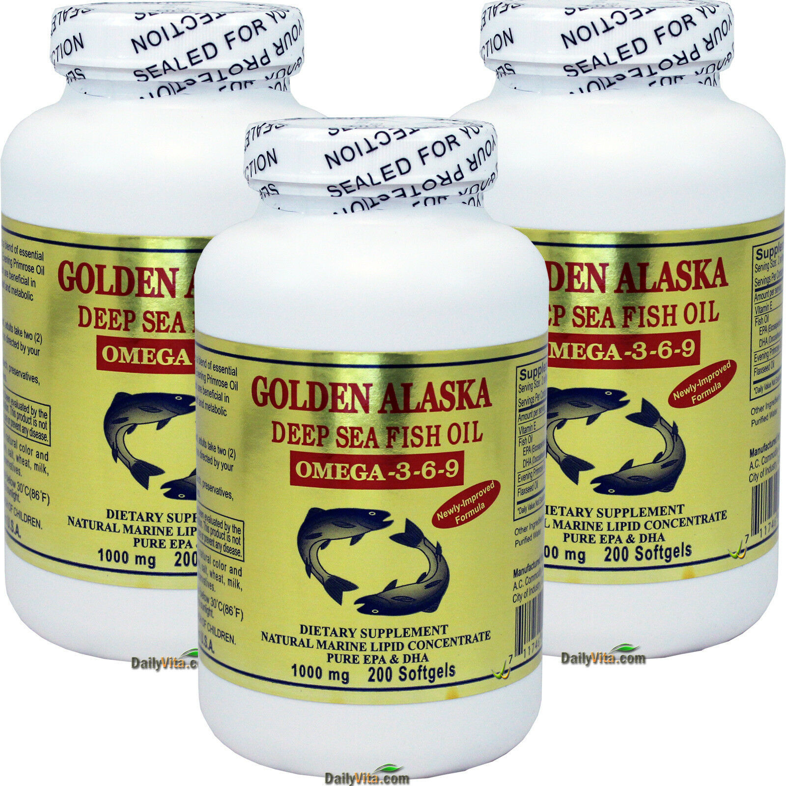 3 x Gold Vitamin Golden Alaska Deap Sea Fish Oil Omega 3-6-9 1000 mg 200 SG