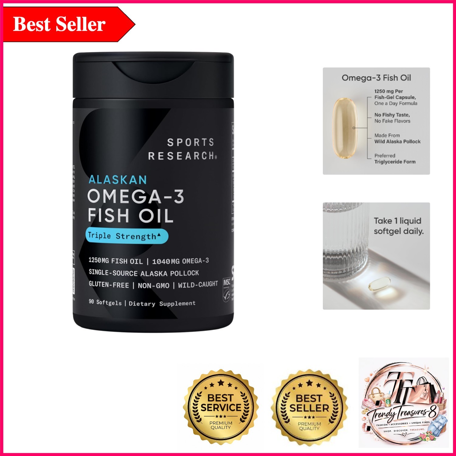 Triple Strength Omega-3 Fish Oil from Wild Alaska Pollock – Heart & Brain Sup…