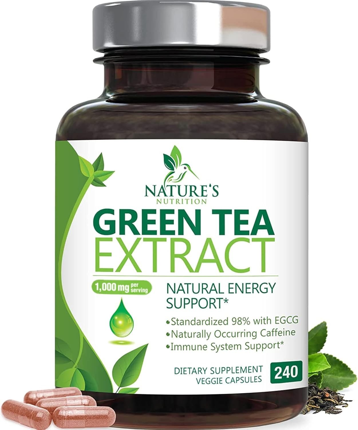 Green Tea Extract 1000mg 240 Capsules 45% EGCG 98% Polyphenols Antioxidant