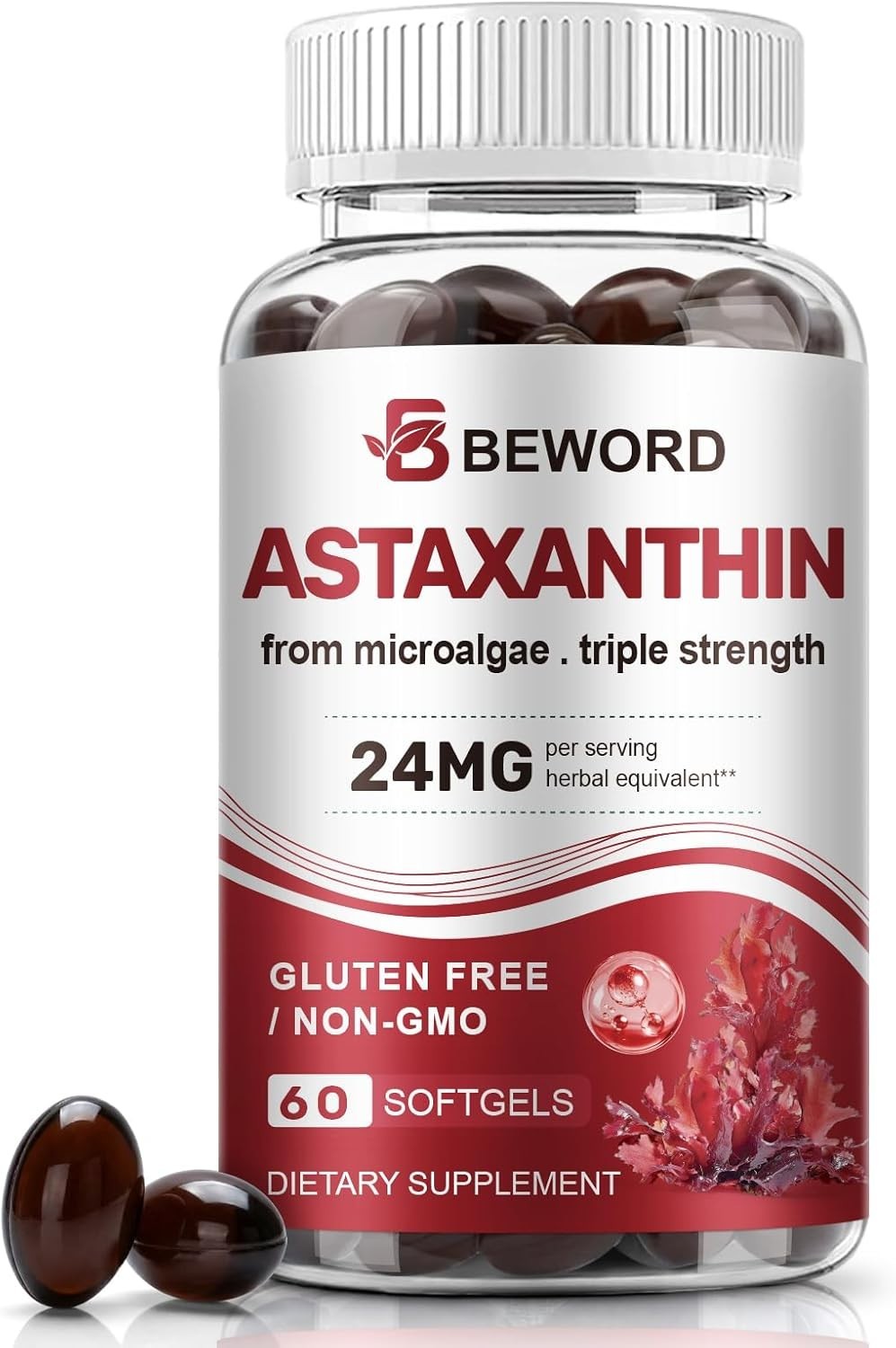 BEWORD Astaxanthin 24mg with MCT Oil, 60 Softgels 2-Month Supply | Premium An…