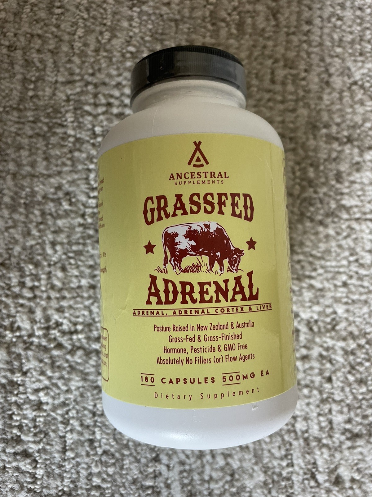Ancestral Supplements Grassfed Beef Adrenal 500mg 180 Caps Exp 07/28