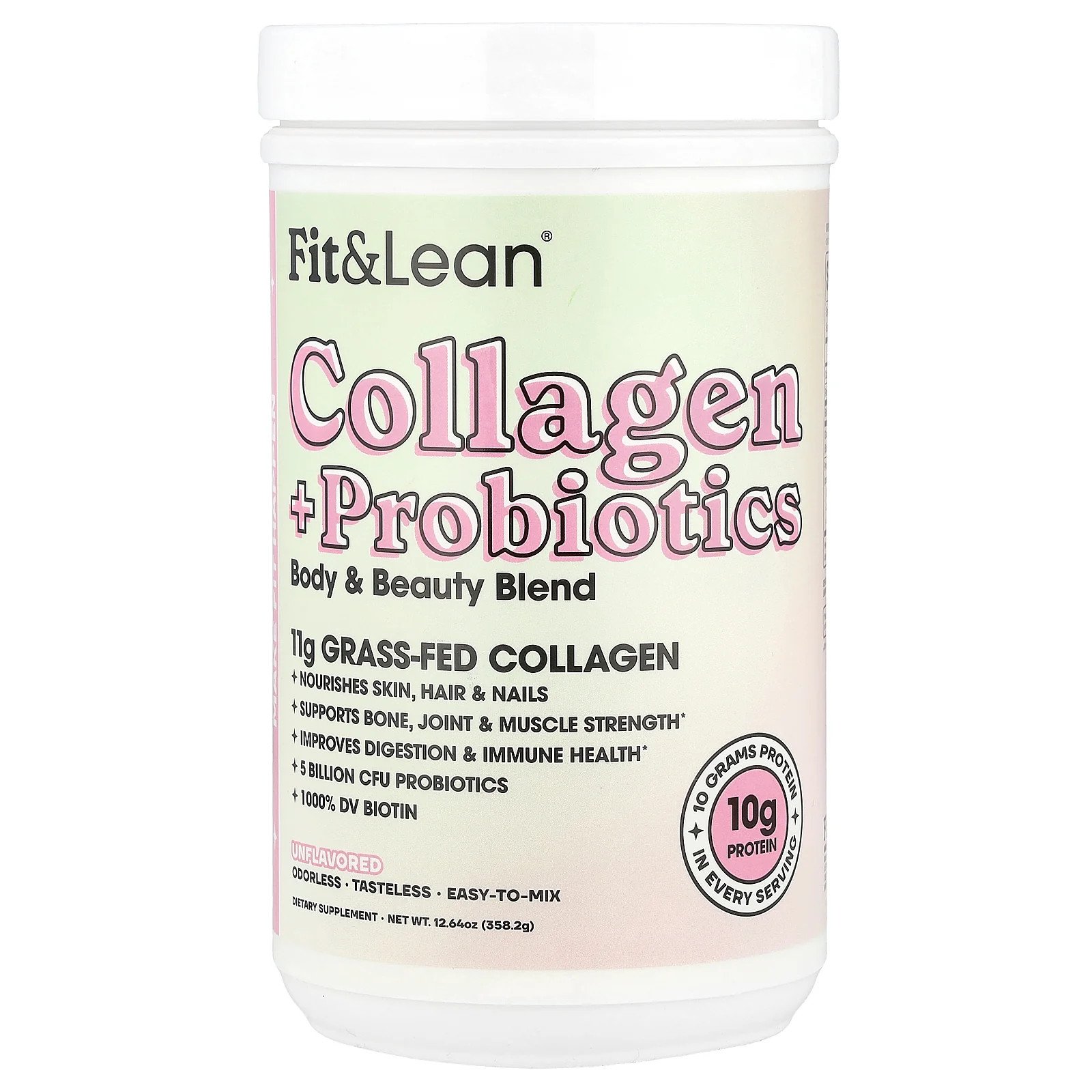 2 X Fit & Lean, Collagen + Probiotics, Unflavored, 12.64 oz (358.2 g)