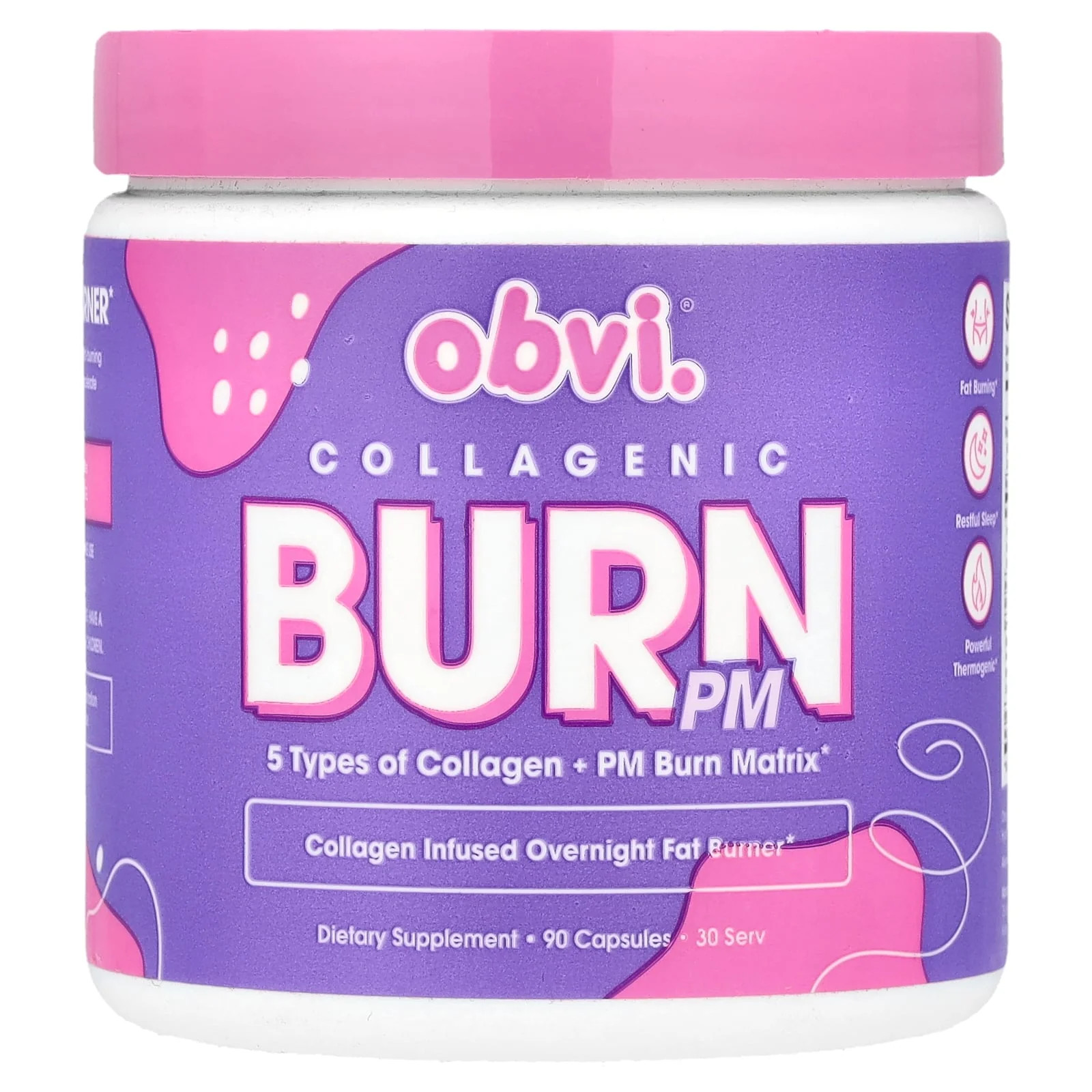 2 X Obvi, Collagenic Burn PM, 90 Capsules