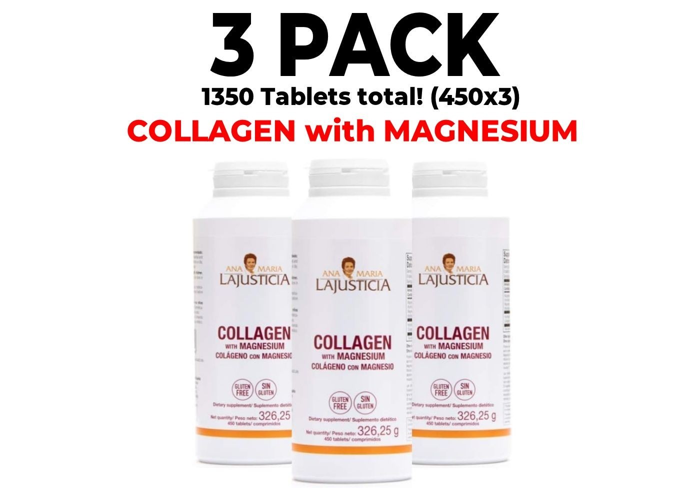 Collagen with Magnesium, 3 PACK, 450 Tablets each (1350 total!)