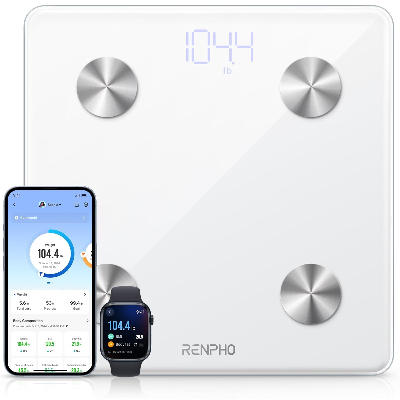 Digital Bathroom Scale with BMI, Body Fat & Muscle Mass – Bluetooth Smart Scale