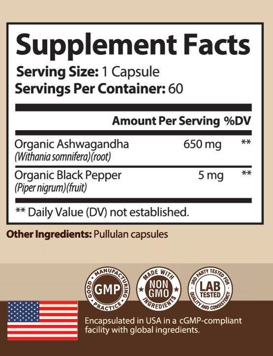🔥Organic Ashwagandha – Premium Quality Ingredients -USA Facility – 3 bottles✅