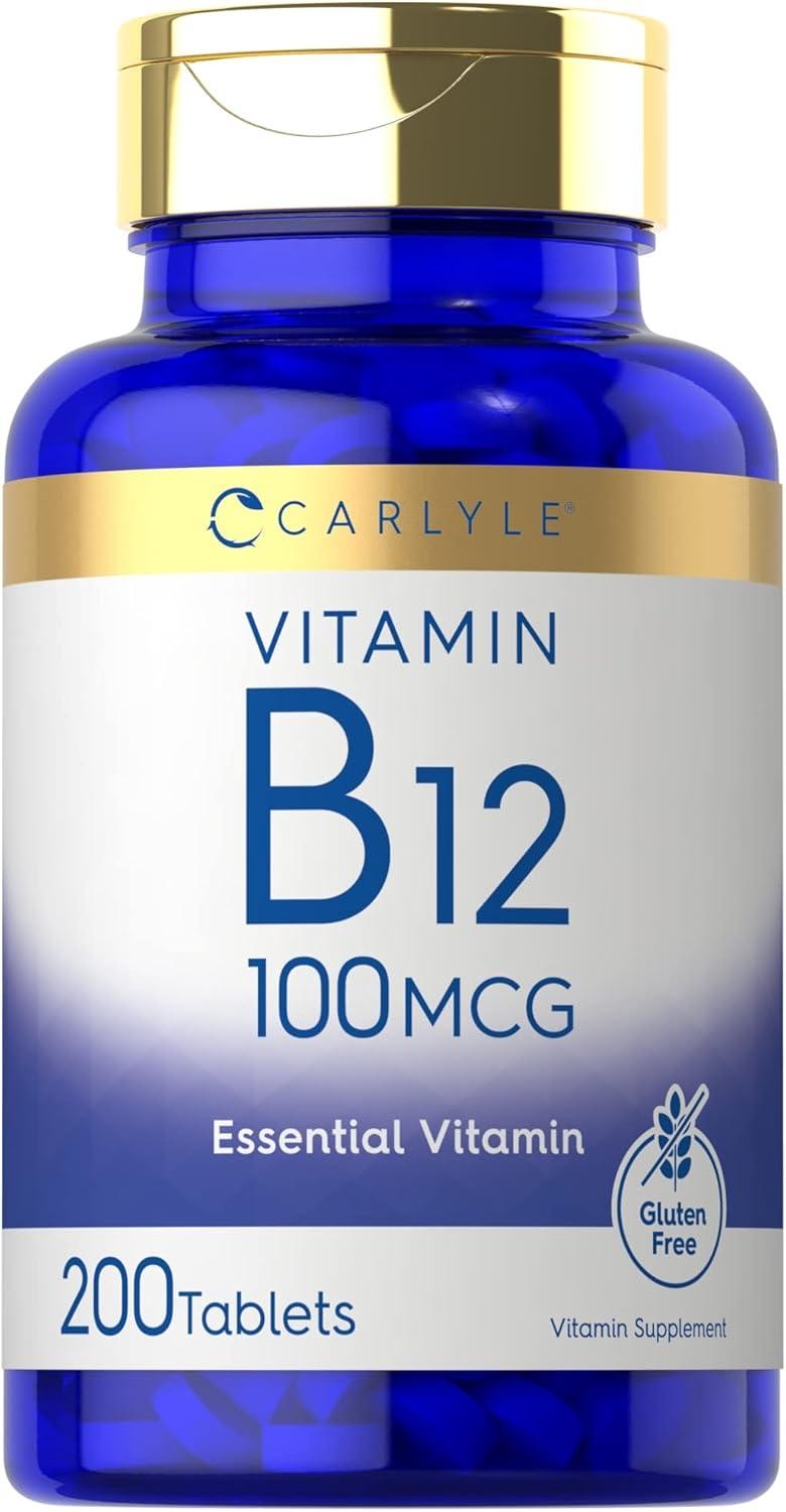 Vitamin B12 100 Mcg Nerve Brain Heart Cognitive Energy Health Support, 200 Tabs