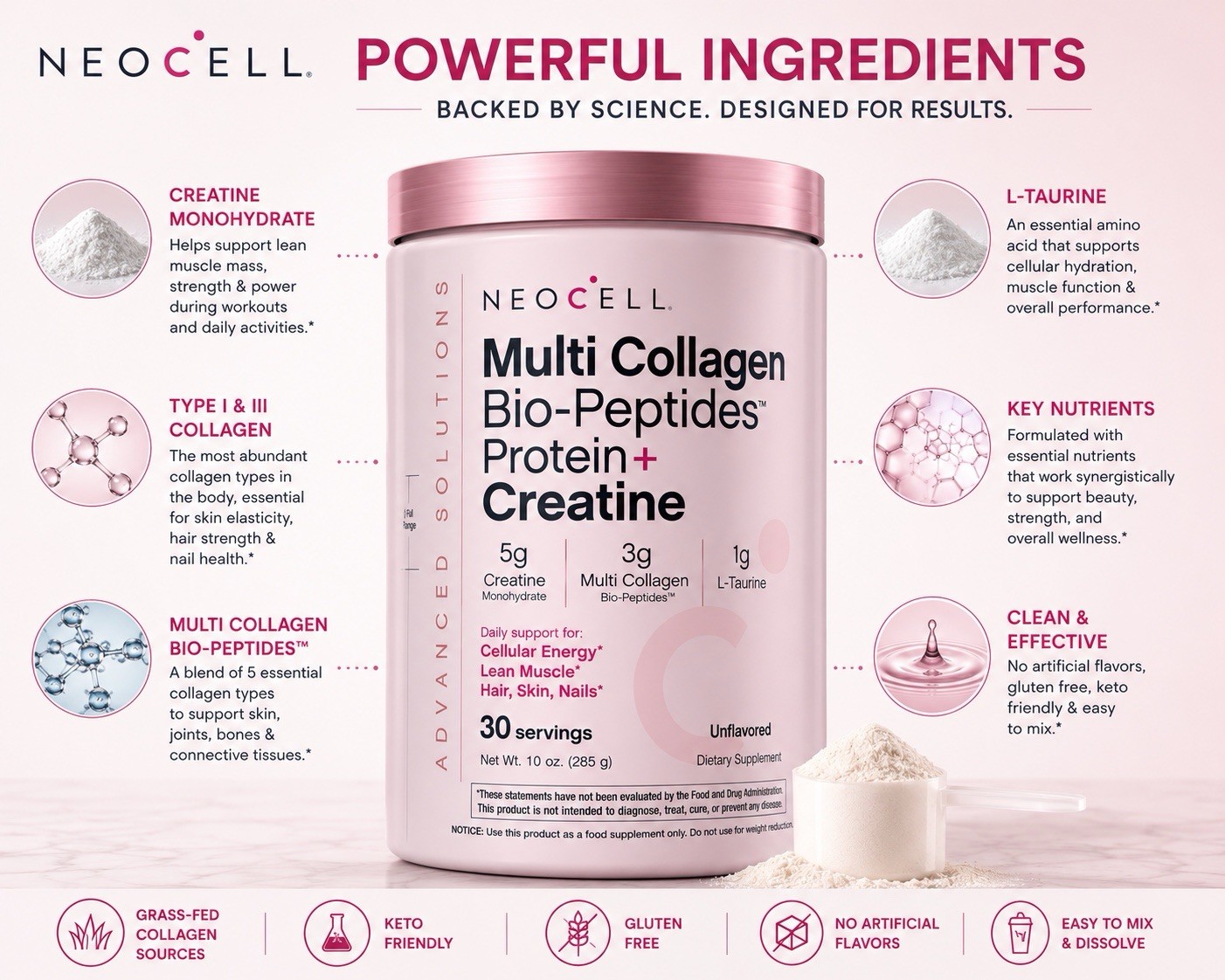NeoCell Collagen Powder with Creatine 10 Oz Beauty Support
