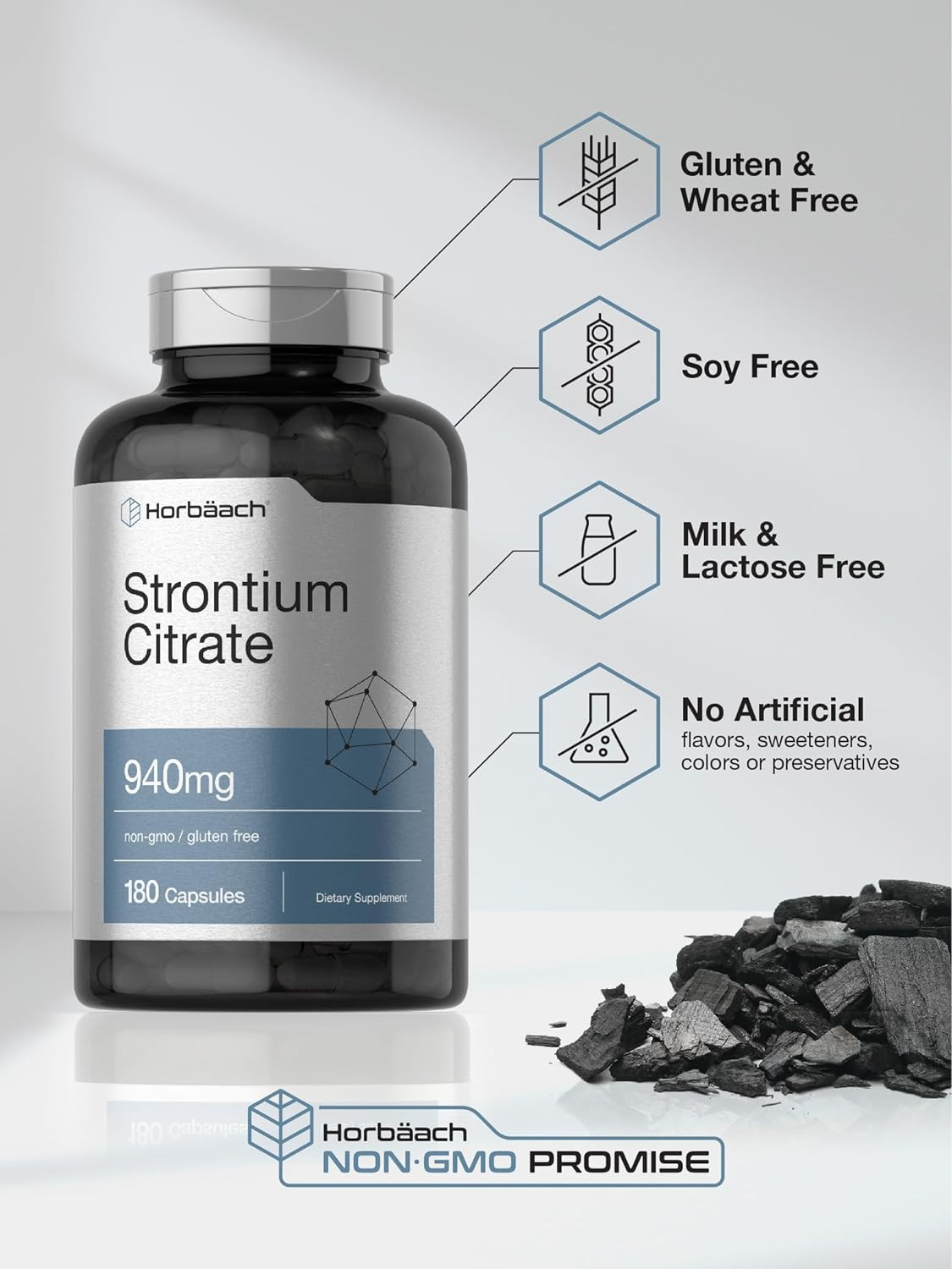Strontium Citrate 940 Mg | 180 Capsules | Non-Gmo & Gluten Free Supplement | by