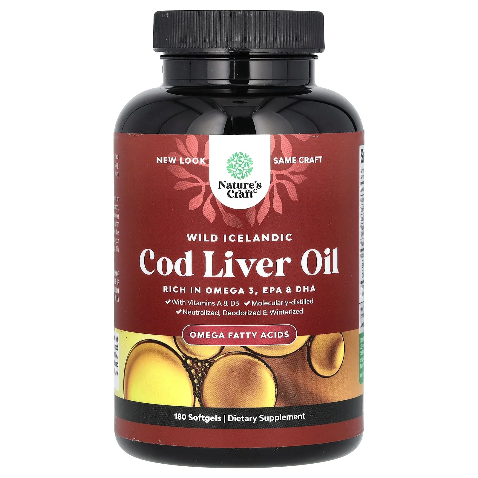 2 X Nature’s Craft, Wild Icelandic Cod Liver Oil with Vitamins A & D3, 180 Soft