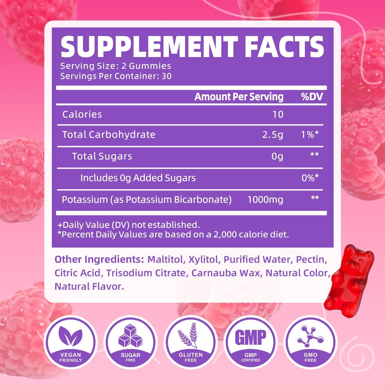 Potassium Gummies 1000mg, Bicarbonate 60 Count (Pack of 1)