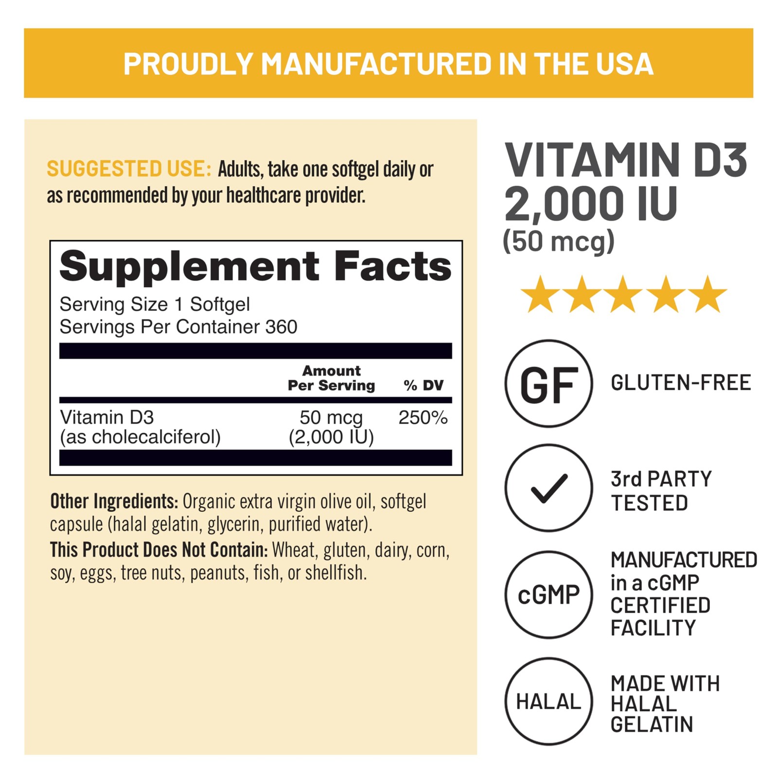 Vitamin D3 2000iu 50 mcg 1Year Supply for Immune , Healthy Muscle Function, a…
